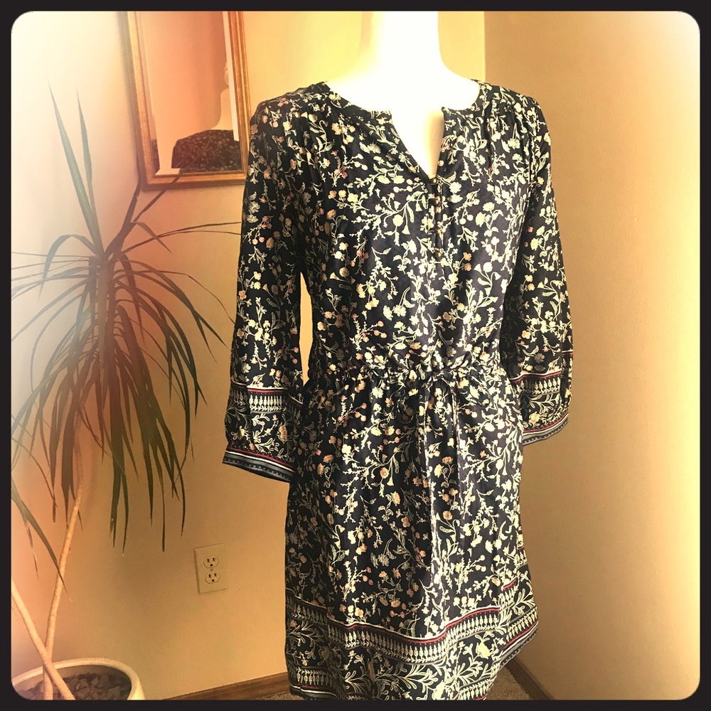 Caslon drawstring waist navy floral print dress